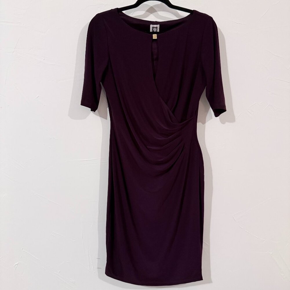 Anne Klein Purple Draped Sheath Dress – Size 8, Stretch Blend